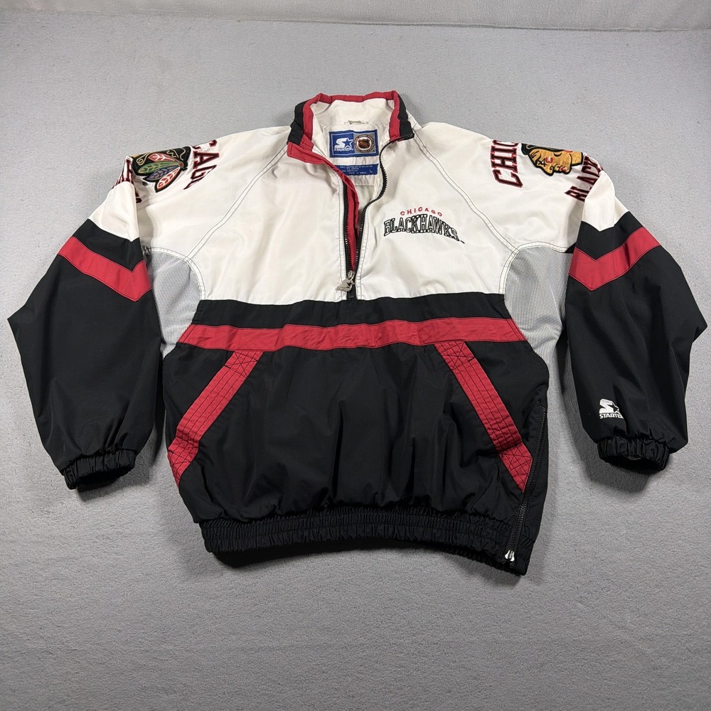 Vintage Starter Chicago Blackhawks Jacket Mens Large Red NHL Hockey Pullover 90s